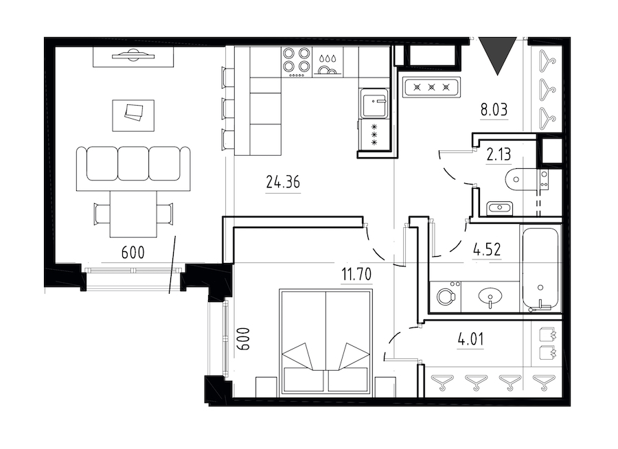 1-комнатная квартира 54.75 м², 8/9 эт., ЖК «LEGENDA Малоохтинский 68»